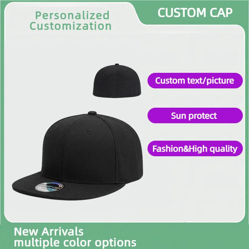 Six piece flat edge fully enclosed duckbill cap custom logo hip-hop street dance hat men's flat brim closed baseball cap