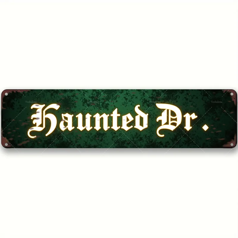 1 قطعة علامة معدنية، 4 × 16 بوصة "Vintage 'Hunted Dr". علامة الشارع - ديكور فني جداري على الطراز القوطي الريفي"