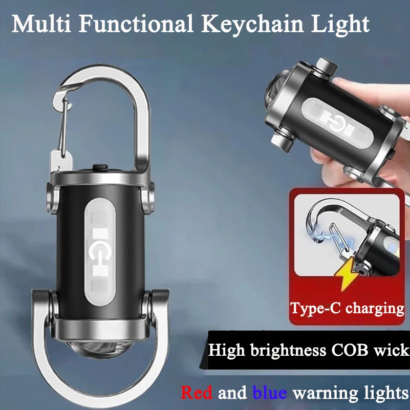 Rechargeable Keychain Flashlights 800 Lumens EDC COB Work Light 7 Modes Emergency Keychain Light for Walking Searching Hiking