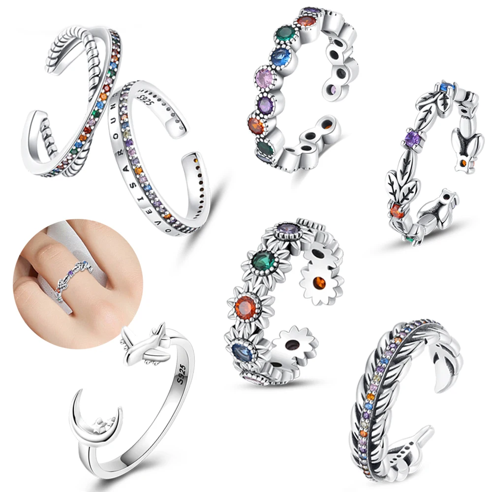 

Real 925 Sterling Silver Ring Zircon Adjustable Open Engagement Rings For Women Wedding Ring Party Fashion Nice Jewelry Gift