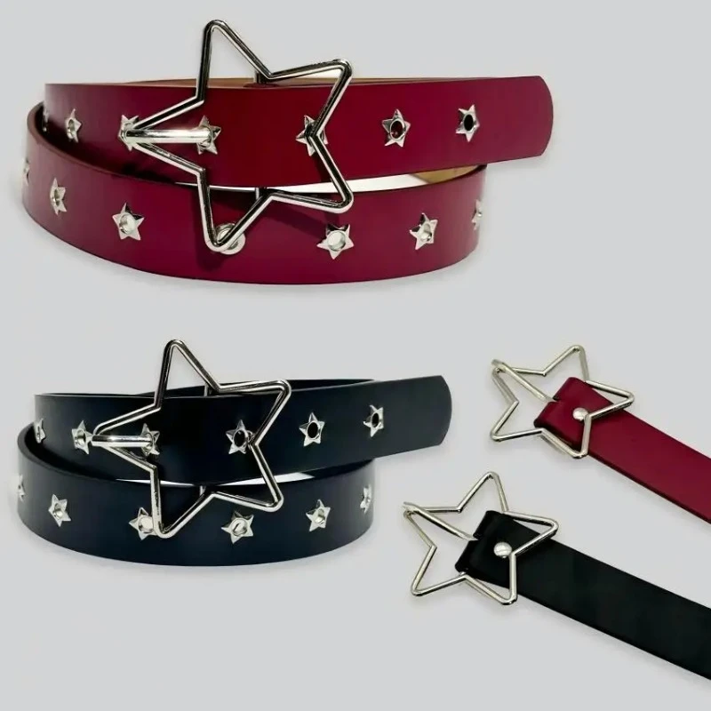 Punk Style Decorative Belt Small Star Shaped Eyes Buckle Multifunctional Fashion Accessory with Multiple Holes