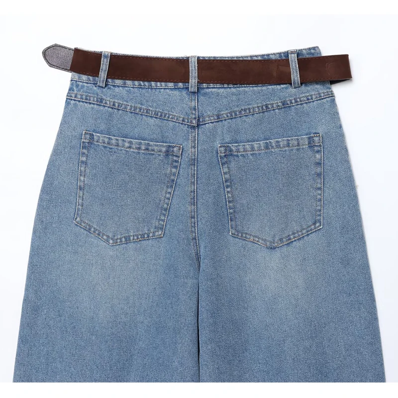 MUJER 2025 Blue Cargo Jeans for Women Belt High Waist Jeans Woman Streetwear Y2K Denim Pants Women Summer Casual Women's Jeans