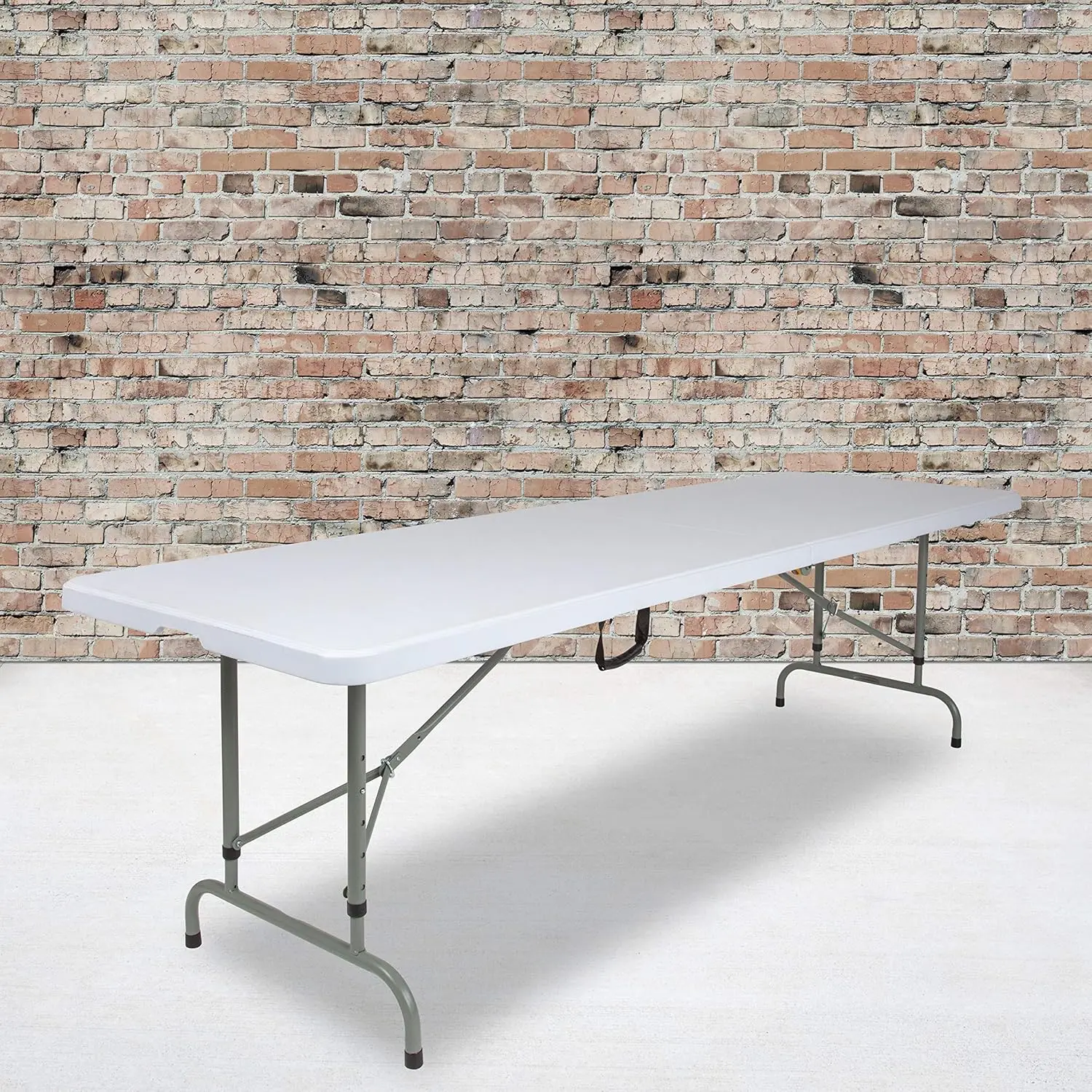 8-Foot Height Adjustable Bi-Fold Granite White Plastic Folding Table with Handle