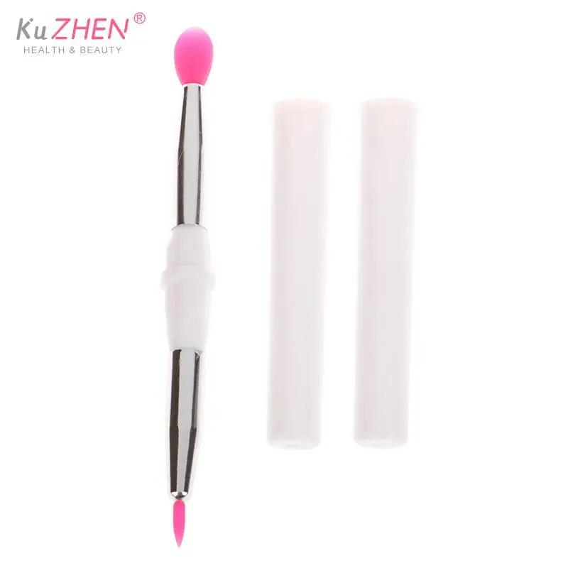 Doppel köpfige Silikon bürste mit Deckel Lippen pinsel und Detail pinsel Lippen balsam Lippenstift Lip gloss Applikator Eyeliner Augenbrauen pinsel