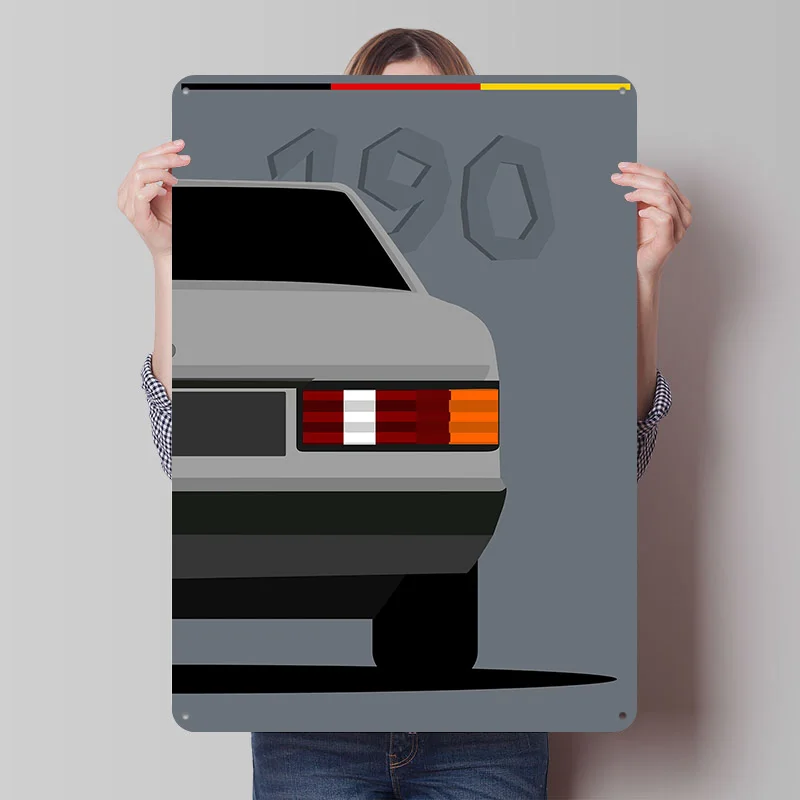 Sports-Benz 190E Sportsmalist Art Car Metal Poster Custom Wall Art Retro Vintage Tinplate Signs for Man Cave Home Decor Items