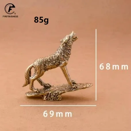 Solid Brass Prairie Rock Stone Wolf Statue Desktop Ornament Table Tea Pet Vintage Copper Animal Figurines Miniatures Decoration