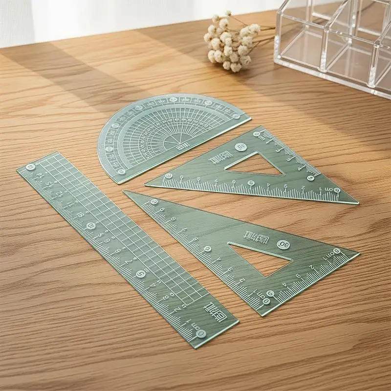 4Pcs Transparent Geometric Ruler Set 15/20cm Triangle Protractor for Student School Drafting Exam Stationery