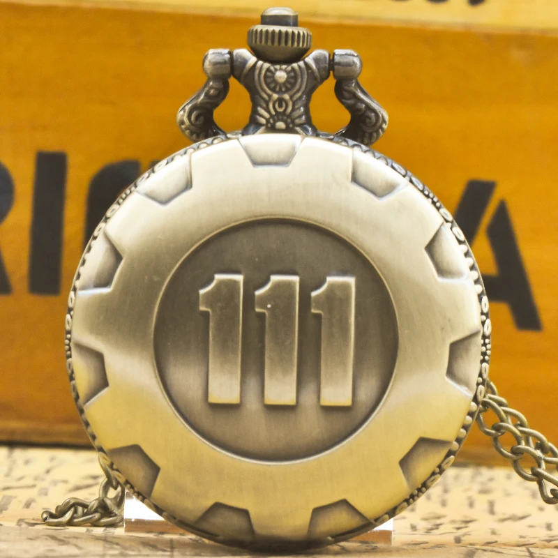 Vintage Bronze Steampunk 111 Carved Quartz Pocket Watch Necklace Pendant Clock Chain Men Women Chain Gift