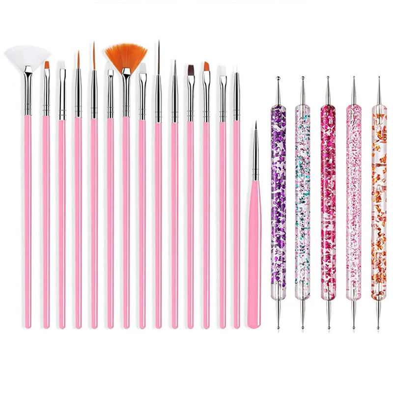 5/20Pcs Nail Art Brushes Set Professional Nail Supplies For Acrylic UV Gel Drawing Dotting Manicure Design Tools Accessorie