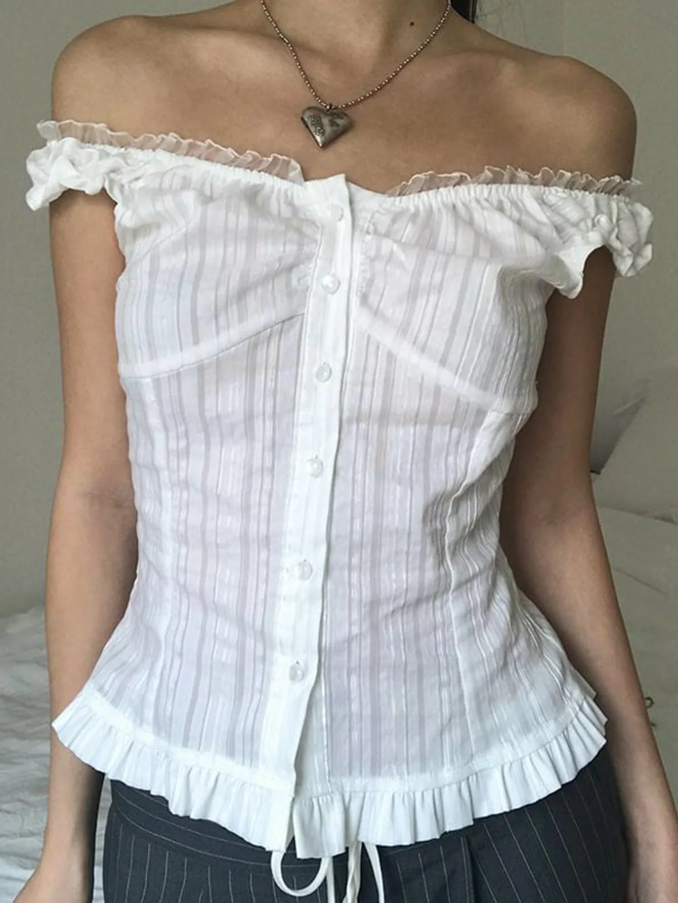 

2025 Autumn/winter Y2K Hot Girl Off Shoulder Sleeveless Cardigan Top Shirt Women's Clothing