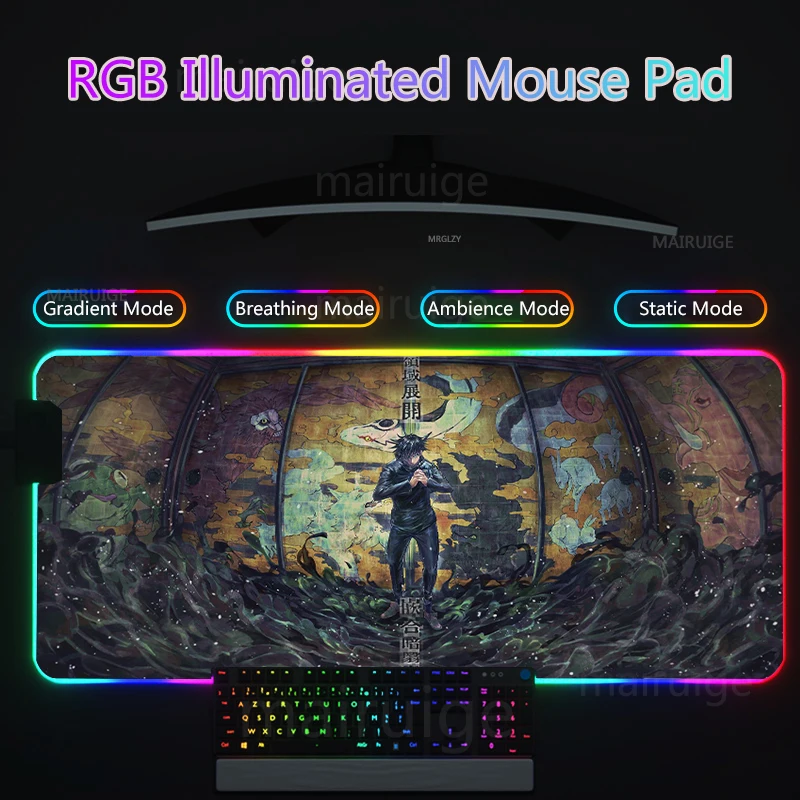 Imagem -03 - Jujutsu Kaisen Rgb Led Backlight Mouse Pad Anime Mousepad Tapete do Rato Grande Gojo Satoru Acessórios de Jogos Teclado Yuji Tapetes Mesa