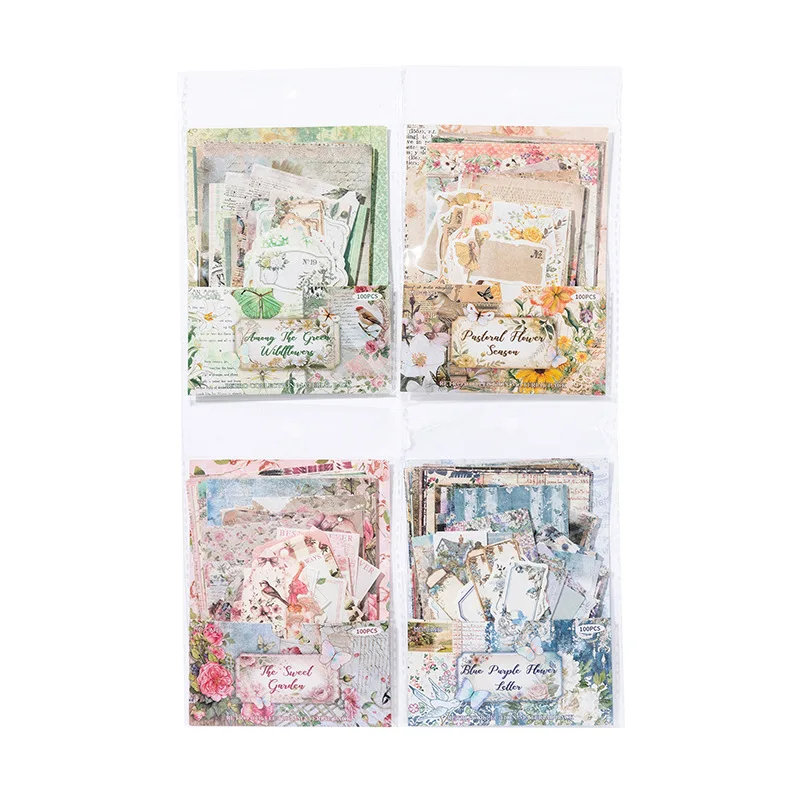 ชนบท Post Office Series Vintage ดอกไม้ Hollow ภูมิทัศน์วัสดุแพคเกจ Creative DIY Journal Collage สมุดภาพเครื่องเขียน