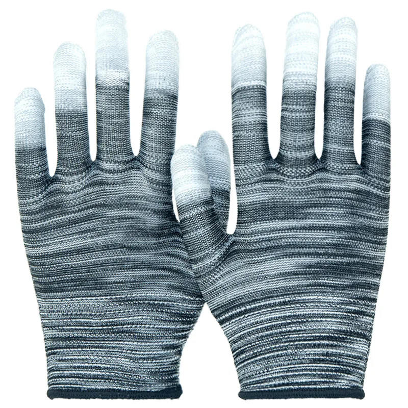 قفازات أصابع مطلية باللون الأسود - مخططة من البولي يوريثان، نايلون - ملولبة، مقاومة للاهتراء، للعمل والعمل، قابلة للتنفس، مناسبة