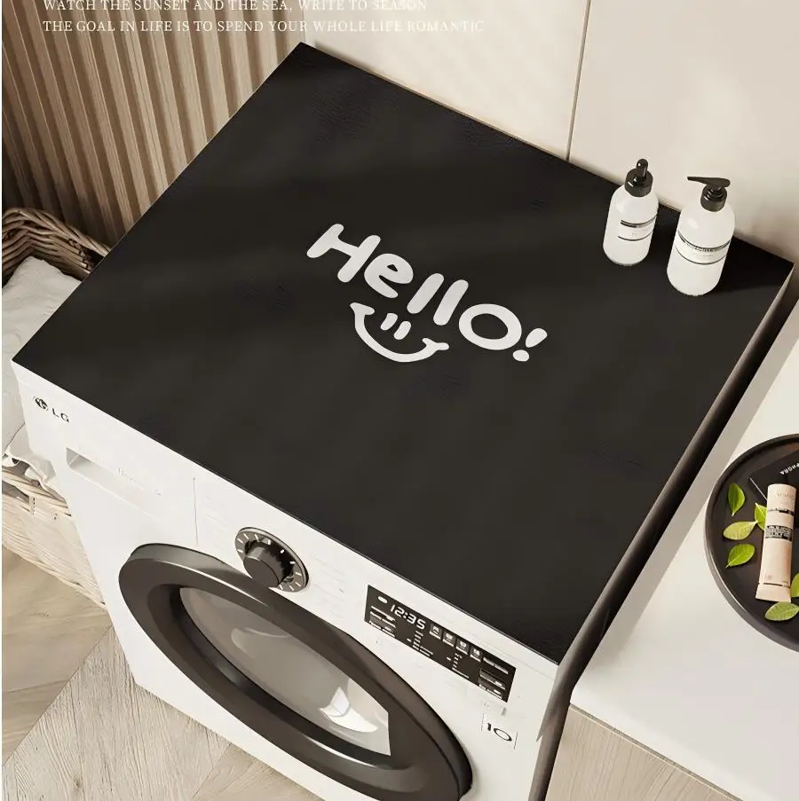VIKAMA Black Solid Hello Face Washing Machine Cover Mat Simple Smile Print Waterproof Anti Dust Laundry Dryer Top Pad Dust Cover