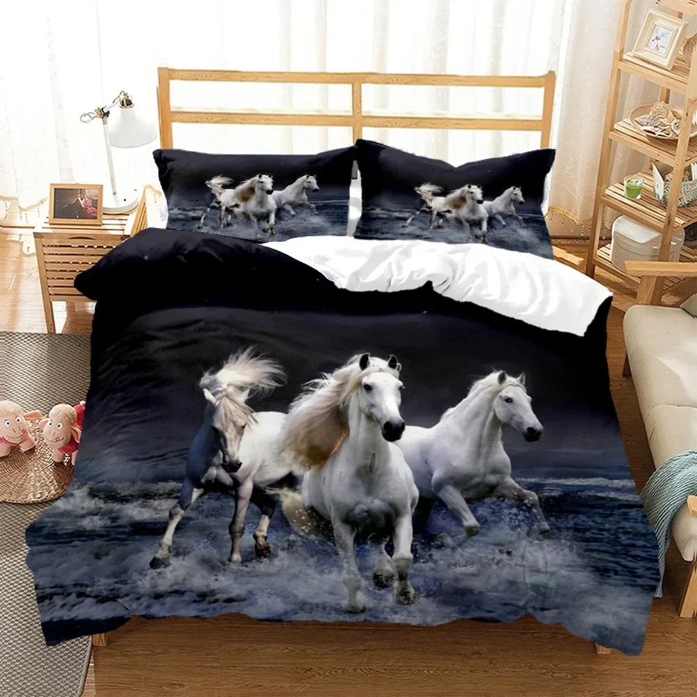 Horses HD Print Polyester Bedding Set Single Twin Double Queen King Cal King Size Bed Linen Set