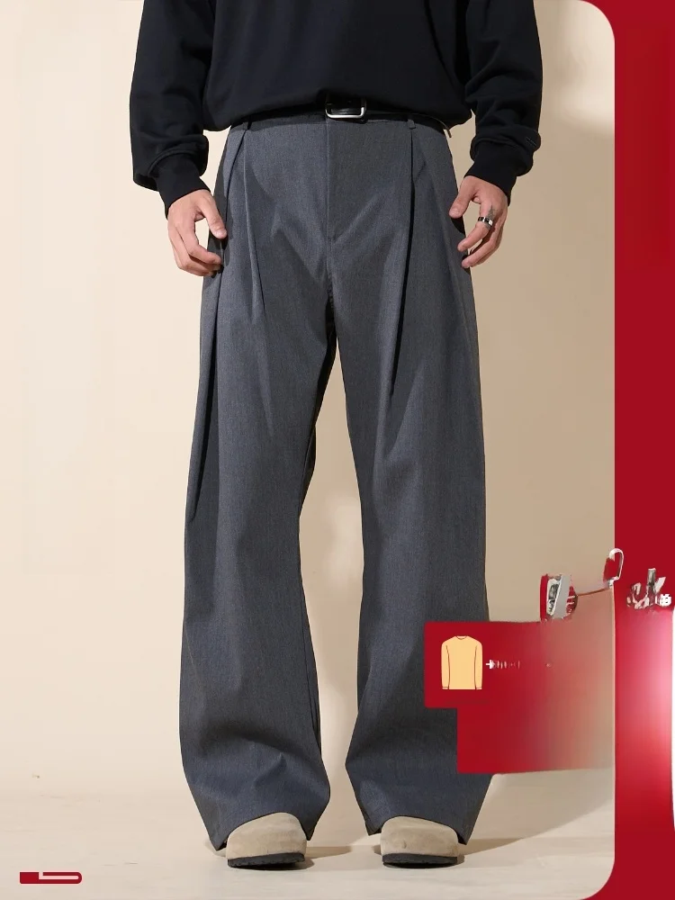 

Loadmind Casual American Sle Loose Men's Wide Leg Straight Leg Pants Straight Cut Trousers for Youth All Seasons