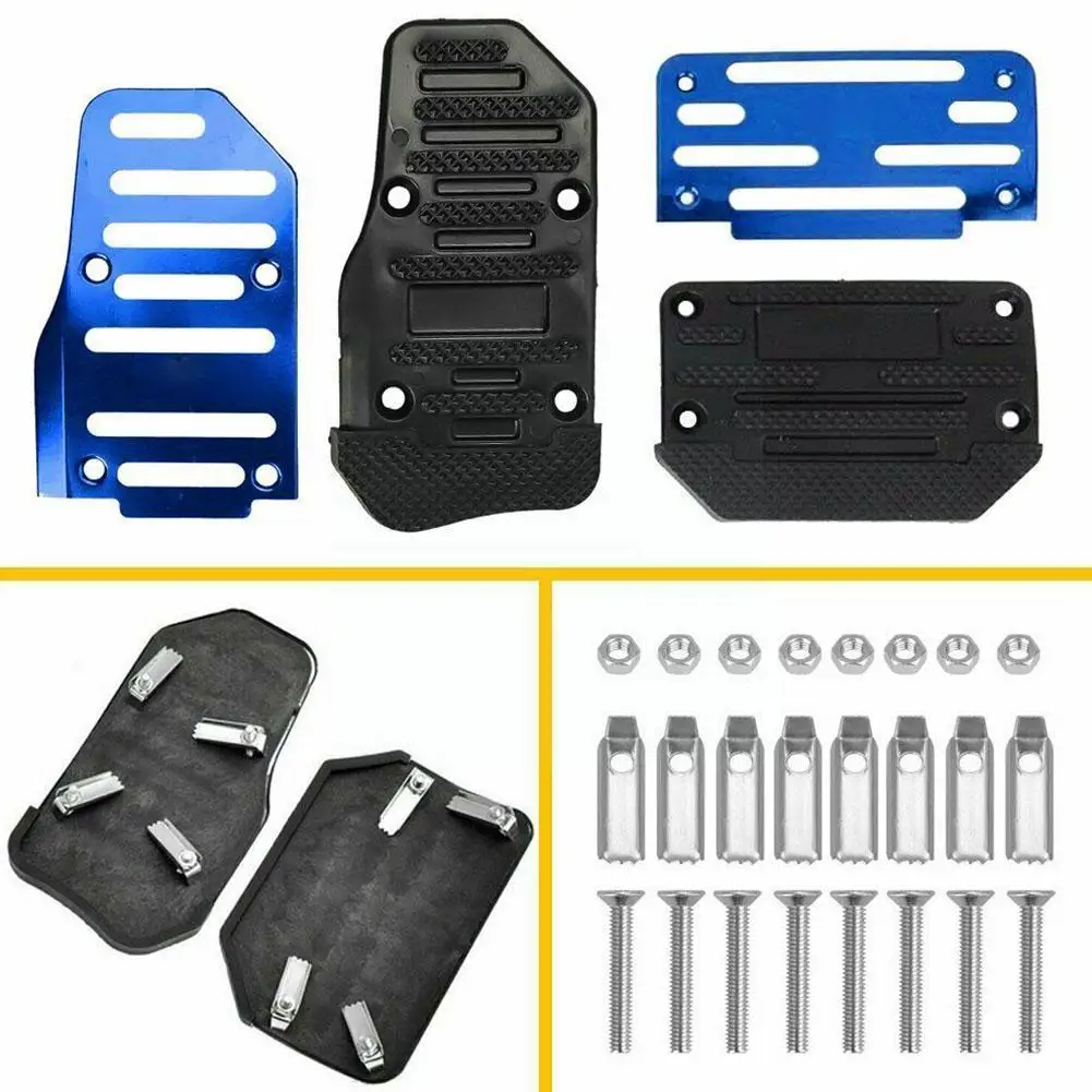 2pcs Universal Aluminum Automatic Transmission Car Foot Gas Blue Pedal Set Red Silver Cover Non-Slip Pedals Brake Kit Fuel