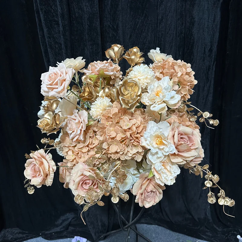Champagnerweiße Rosen-Hortensien Künstliche Blumenkugel Luxuriöse Hochzeitstisch-Dekoration Party Bankett Esstisch Blumendekoration ﻿ – Detail 2
