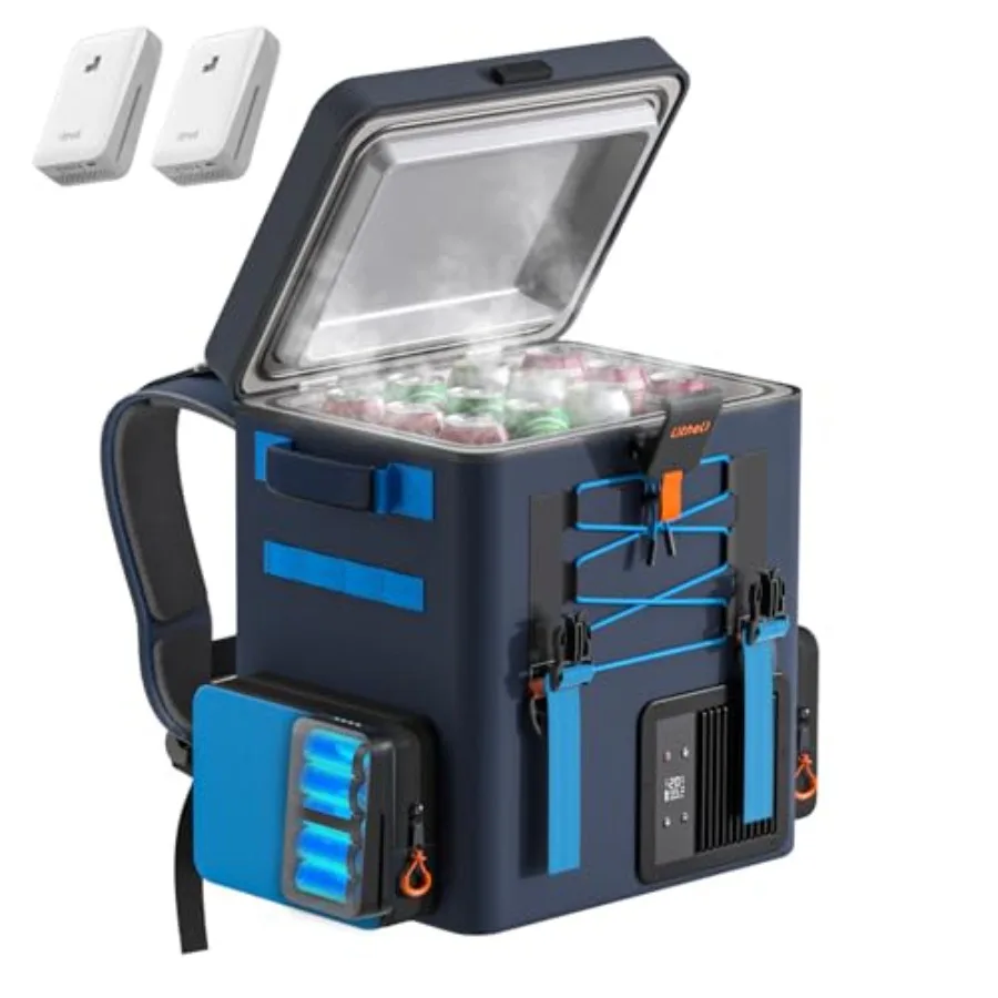 Portable 20L electric cooler for camping, RV, boat beach use; ABS plastic body in black; -468 freezing range with dual U20 batt
