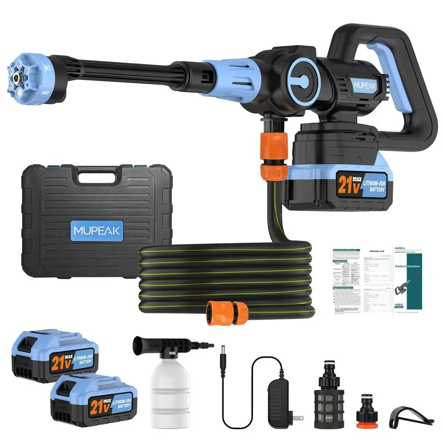 

Cordless Pressure Washer, Brushless Cordless Power Washer with 2 Batteries, 1100PSI 6 in 1 Nozzle 3 Speed Adjustable, 4.0Ah Batt