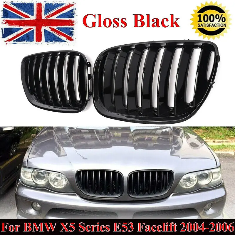 MAGICKIT Gloss Black Front Kidney Grilles For BMW X5 E53 2004-2006 Facelift Left & Right Car Accessories Tools ABS Plastic