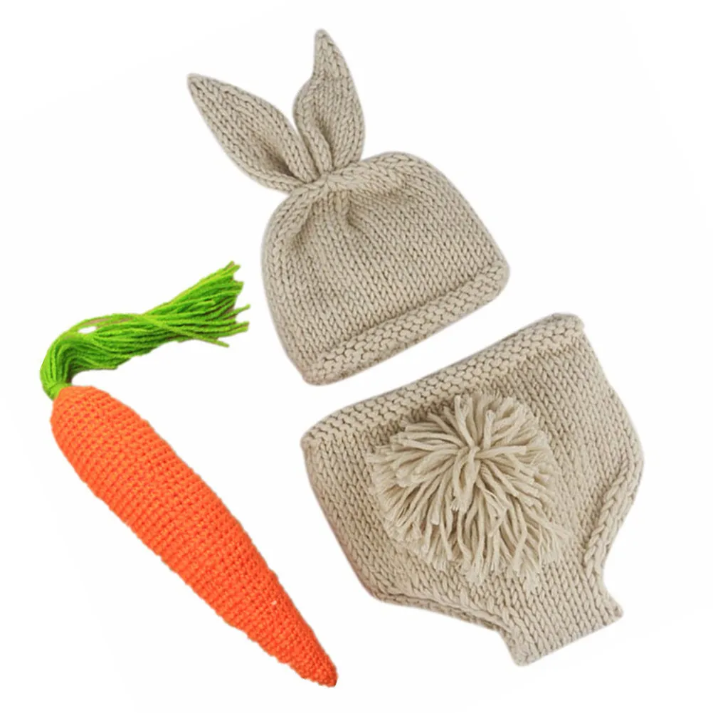 Newborn Easter Rabbit Photography Costume Set – Soft Knit Breathable Baby Outfit with Carrot Prop for Photo Shoot view 3
