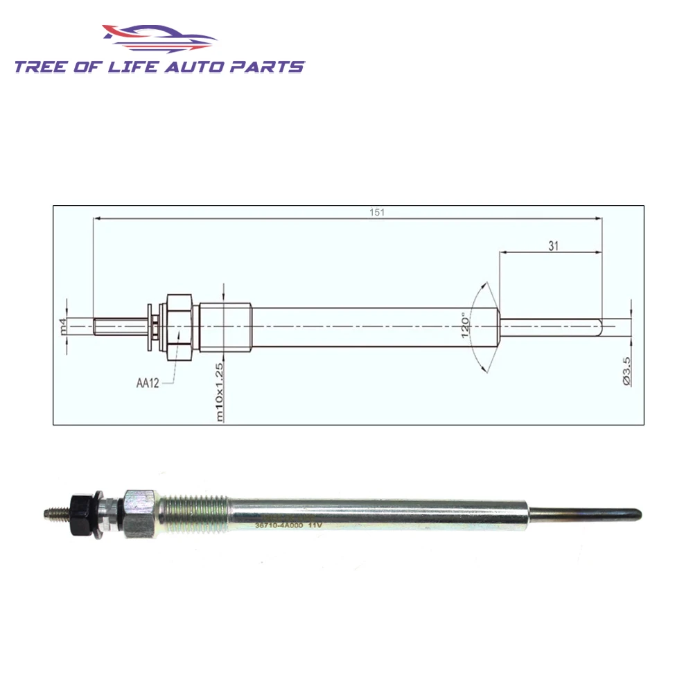 4x New Glow Plugs 11V For KIA Sorento I 2.5L CRDi D4CB 2003 2004 2005 2006 2007 2008 2009 36710-4A100 36710-4A000 367104A000