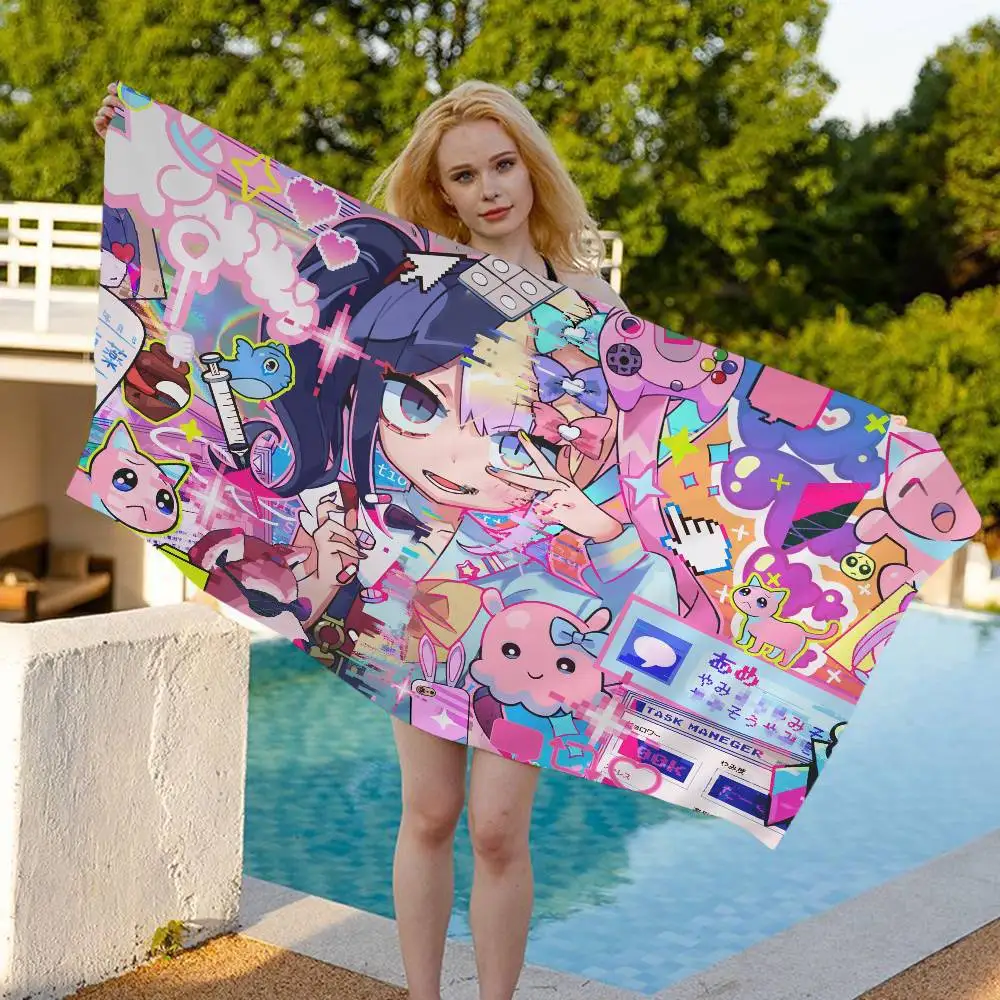 Pixel Anime Needy Girl Streamer Overload Microfiber Blanket Quick Drying Beach Towels Printing Absorbent Pool Towel Blanket
