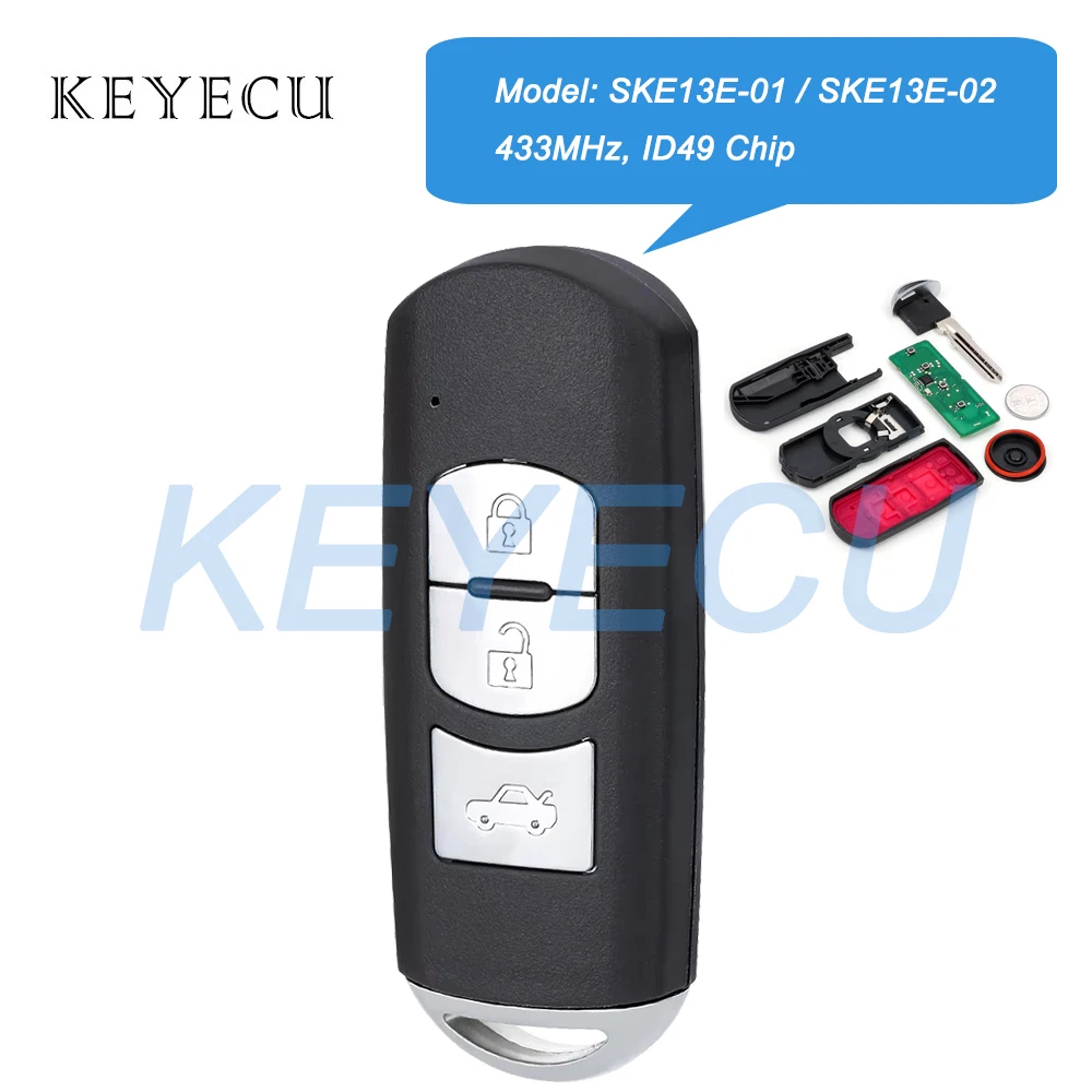 Keyecu SKE13E-01 SKE13E-02 433MHz ID49 Chip Smart Remote Car Key Fob for Mazda 3 6 CX-4 CX-5 MX-5 2012 2013 2014 2015 2016 2017