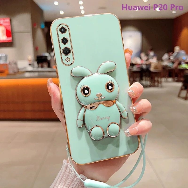 Phone Case for Huawei P30 Huawei P30 Pro Huawei P30 Lite Huawei P20 Pro Huawei P20 Lite Plating Square Rabbit Holder Case Cover