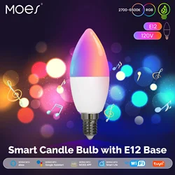 MOES Tuya WiFi Smart E12 5W 1600 Million Colors Candle LED Light Candelabra Bulb RGBCCT 2700-6500K Alexa Google Voice Control