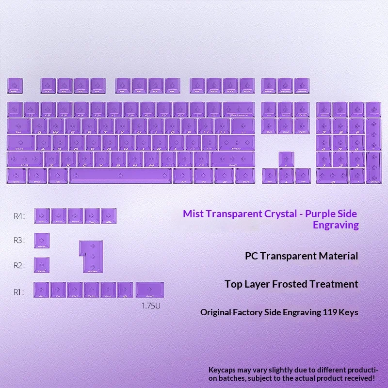 Purple original factory side engraved keycap small full set 119 keys PC semi transparent DIY boneless position