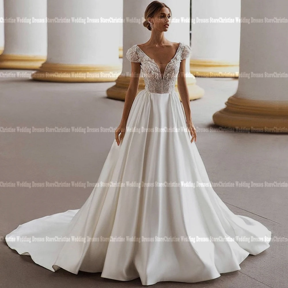 

Elegant Sexy Deep-V Women Wedding Dresses Elegant A-Line Tulle Bride Gowns Formal Sweetheart Engagement Banquet Vestido De Novia