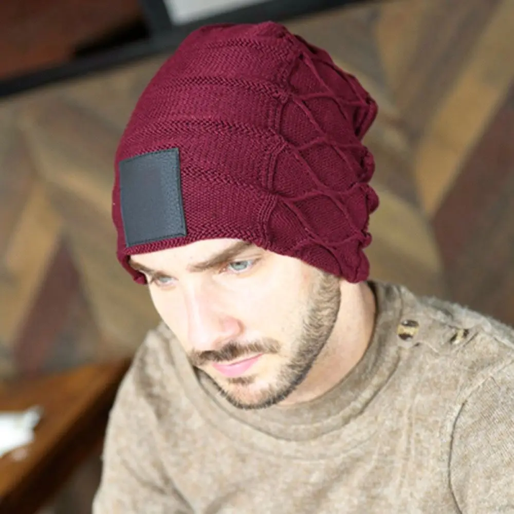 Mens Thermal Fleece Lined Knit Beanie Winter Warm Cap Outdoor Sport Windproof Casual Soft Skull Hat Fashion Style Headwear