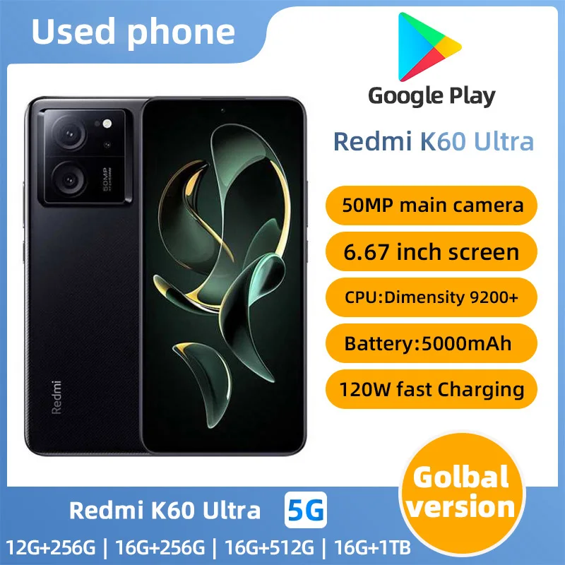 Смартфон Redmi K60 Ultra, размер 9200+, 6,67 дюйма, аккумулятор 5000 мАч, 120 Вт, быстрая зарядка, Bluetooth 5,4, б/у телефон Смартфон Redmi K60 Ultra, размер 9200+, 6,67 дюйма, аккумулятор 5000 мАч, 120 Вт, быстрая зарядка, Bluetooth 5,4, б/у телефон
