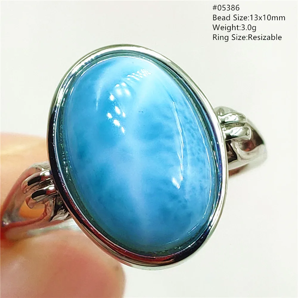 Natural Blue Larimar Oval Adjustable Ring Jewelry Water Pattern Real Larimar For Women Men Healing Fashion Stone AAAAAA
