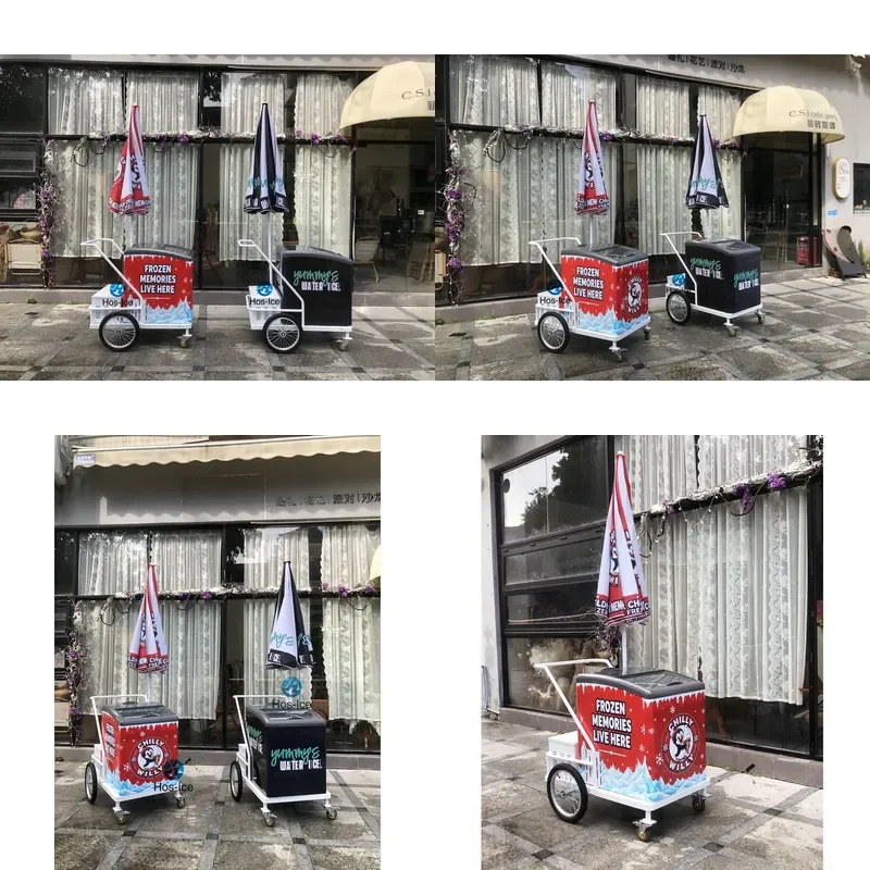 CE Certificate Commercial Fully Equipped Mobile Ice Cream Push Cart Food Stall with Freezer Display Vending Cart for Thailand