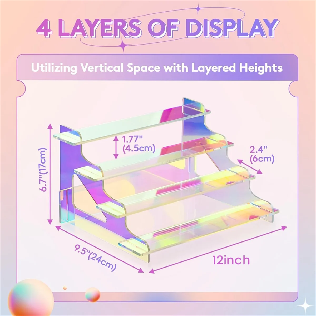 

4 Tier Iridescent Display Risers Stand, Plastic Risers for Display, Perfume Organizer, Display for Figures 12Inch
