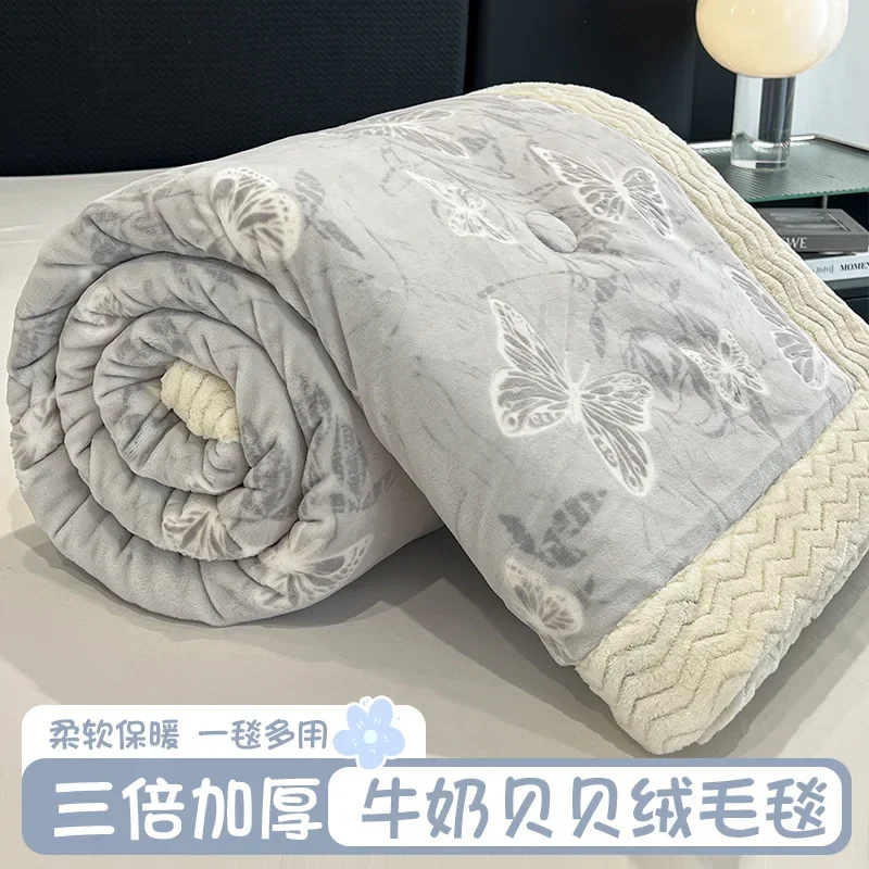 Winter Thickened Blanket Three Layer Cotton Printed Warm Bed Sheet Soft and Comfortable Double Quilt Office Nap Sofa Blankets