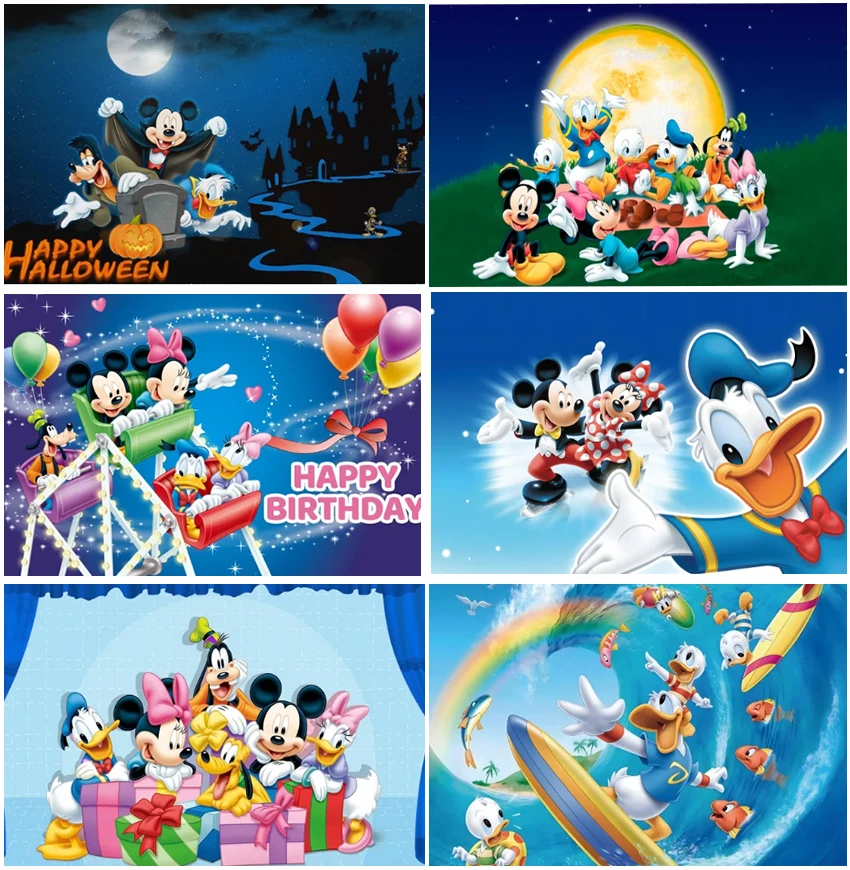 

Disney Cartoon Mickey Mouse Donald Duck Backdrops Halloween Moon Birthday Decor Gifts Backgrounds Personalized Newborn Banner