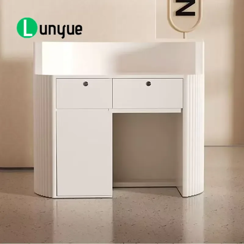 Modern Curved Engineered Wood Front Desk Reception Counter for Beauty Bar Simple Design Durable Office Furniture