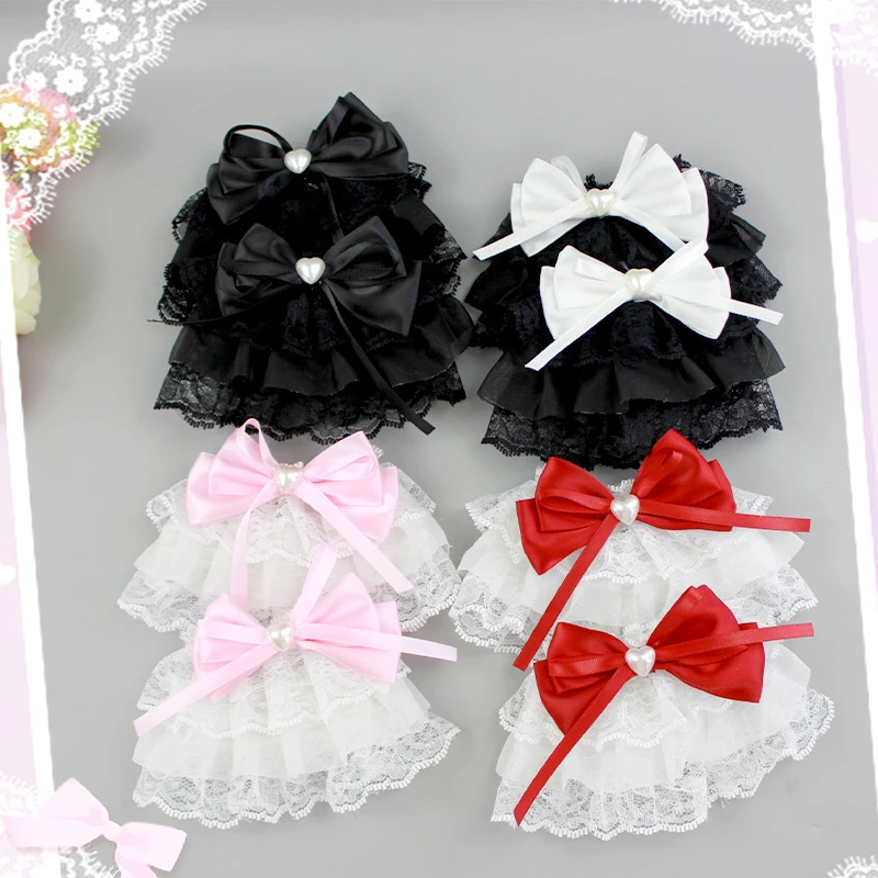 Dulce lindo encaje mangas falsas arco muñeca puño suéter pulseras decorativas guantes cortos sin dedos para niñas fiesta de té