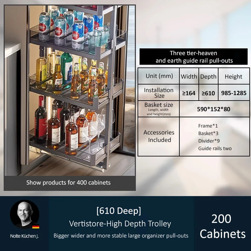 Pantry Unit For Kitchen Tall Pull Out Basket Kitchen Storage Rack Depth 610Mm Kitchen Storage Rack Pull Out Cabinet Organizer