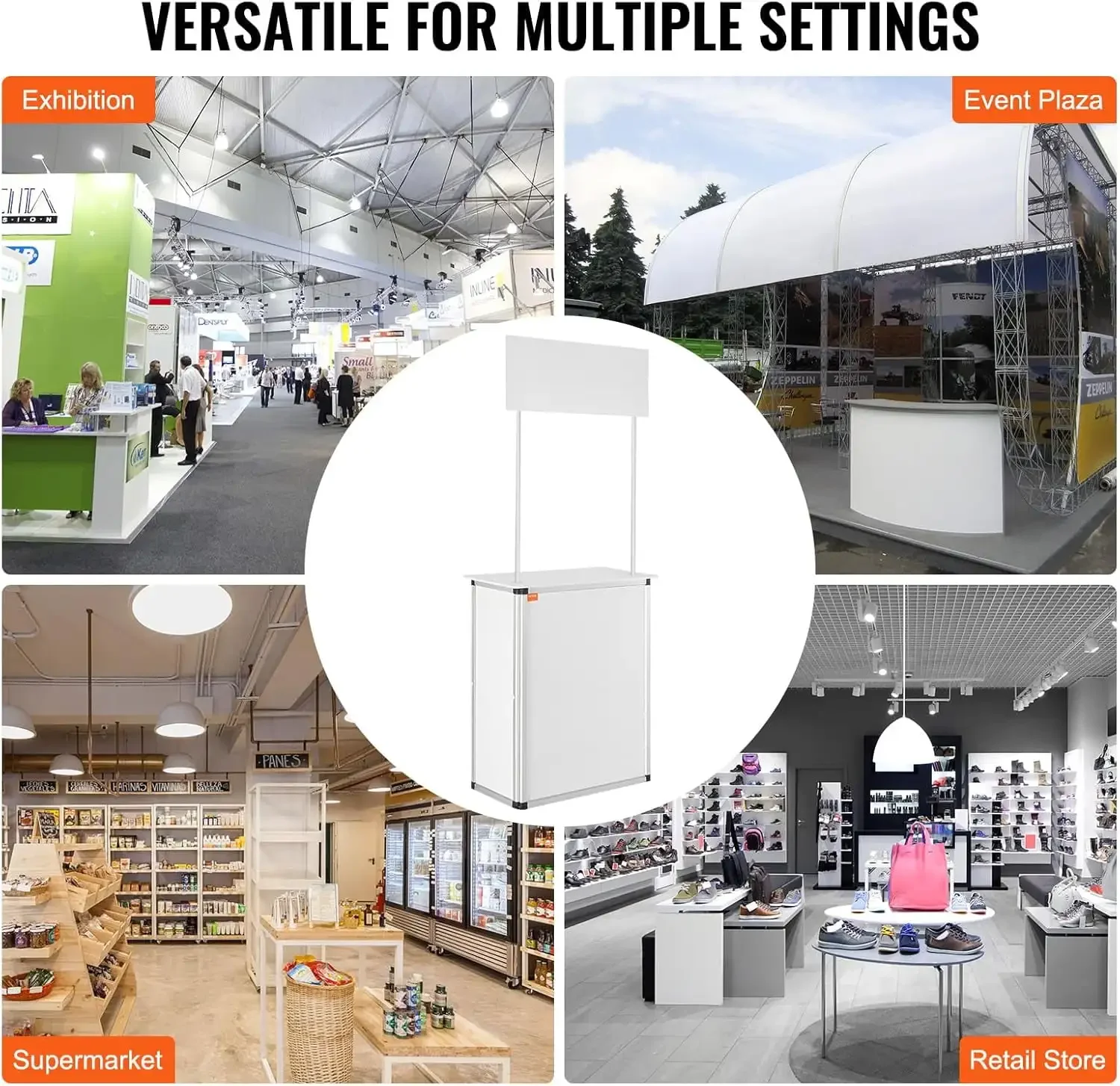 Counter Table, Portable Tradeshow Podium Table, 30.91" x 14.96" x 71.46", Display Exhibition Counter Stand Booth Fair with Wall