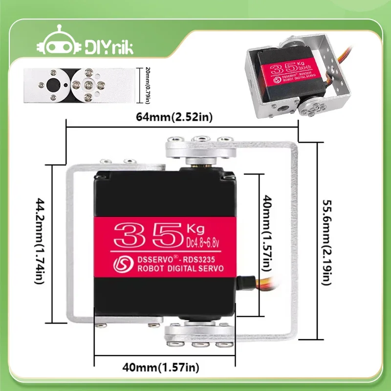 로봇 암 RDS3235 서보 모터용 방수 U 브래킷, 높은 토크 금속 기어, 35KG 디지털 서보, 4.8-6.8V, 180/270 도