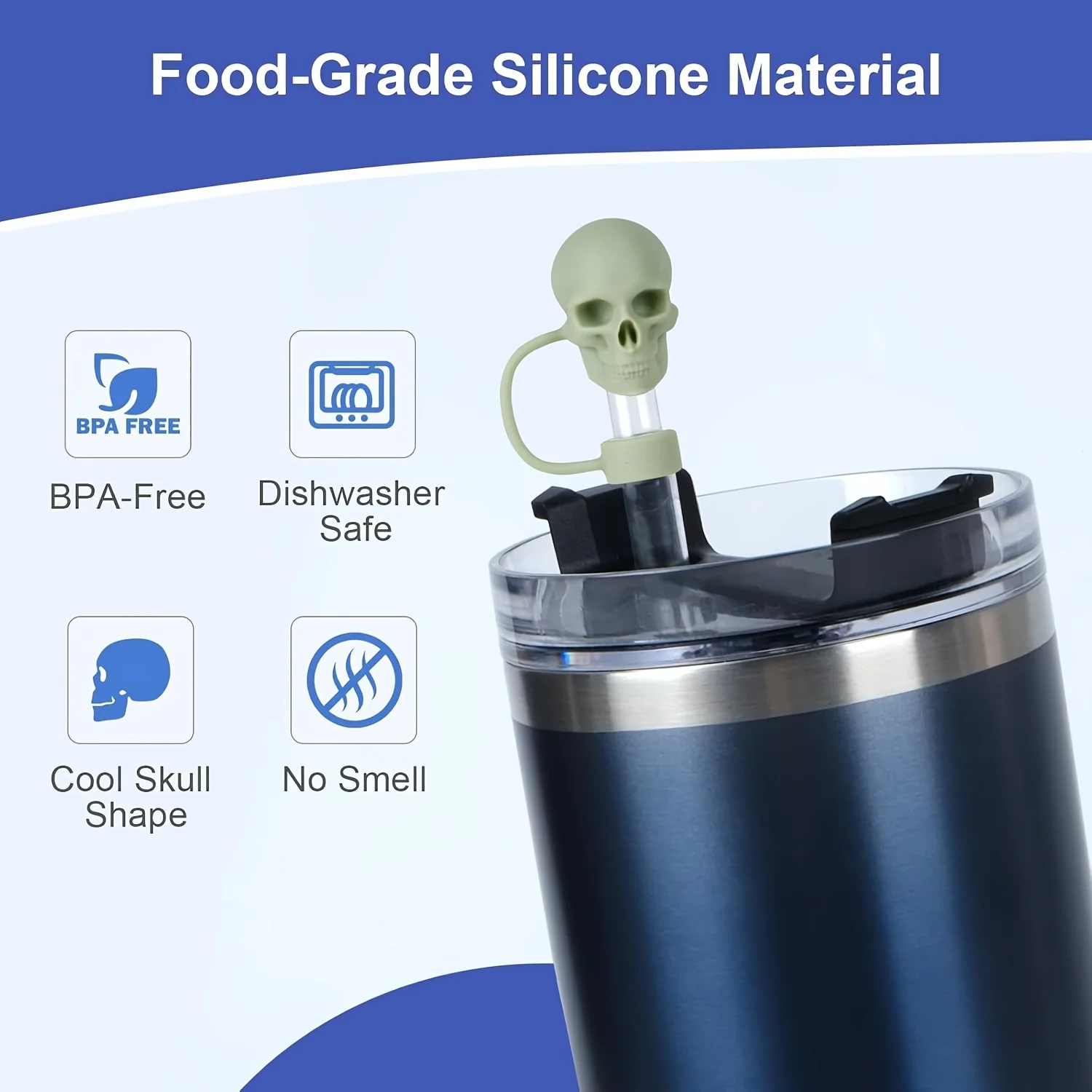 Skull Straw Cover Cap For Cup Reusable 10mm Silicone Straw Topper Compatible 30&40 Oz Tumbler With Handle Tips Lids