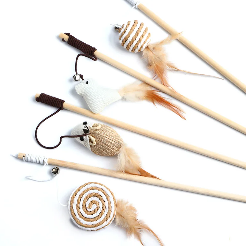 1PC Teaser Feather Toys Kitten Funny Colorful Rod Cat Wand Toys Wood Pet Cat Toys bastone interattivo Pet Cat Supplies