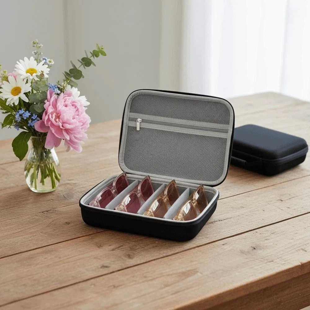 Portable 2/4 Slots Glasses Organizer Large Capacity Oxford Cloth Glasses Storage Box Anti-lost Anti-splash Water