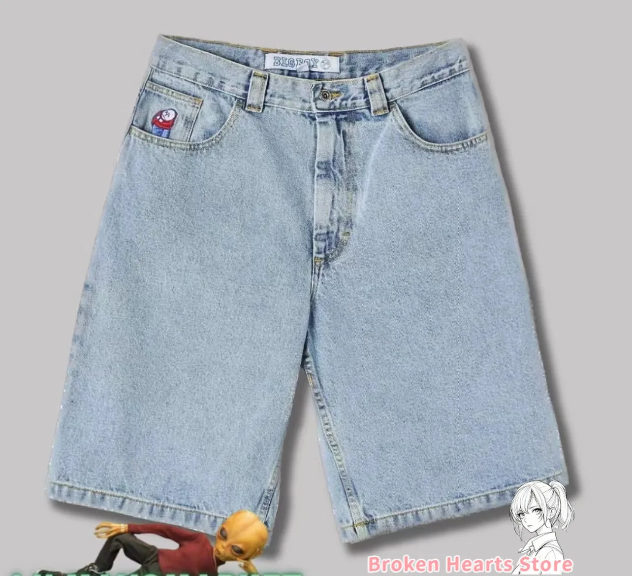 

Y2K Big boy Baggy Jeans Embroidery Denim Short for Men Streetwear Leisure Short Mujer Hot Traf Men shorts jean Skate jeans men