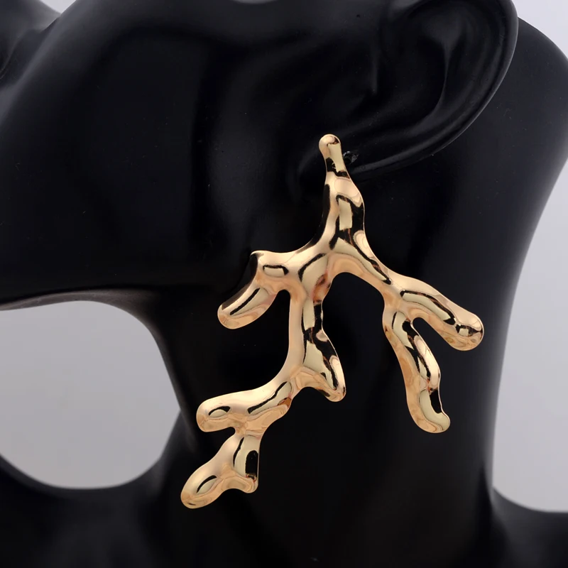 여성용 과장된 브랜치 빅 댕글 귀걸이, 심플 파티 스테이트먼트 주얼리, 레트로 골든 트위스트 메탈 빅 롱 드롭 귀걸이